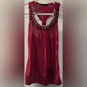 HeartSoul Burgundy Sleeveless Blouse with Embellished Neckline Size S (32”X25”)